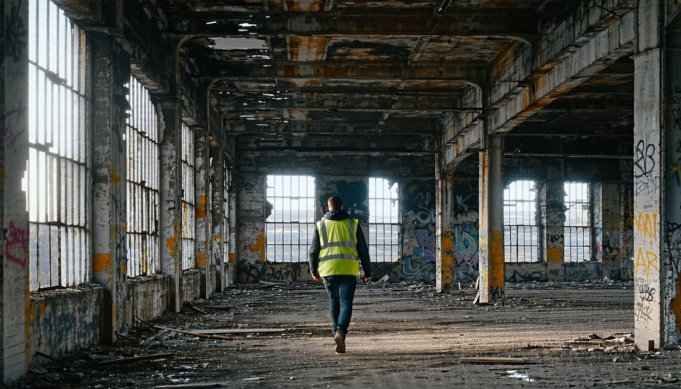 Explorador urbano en una fábrica abandonada.